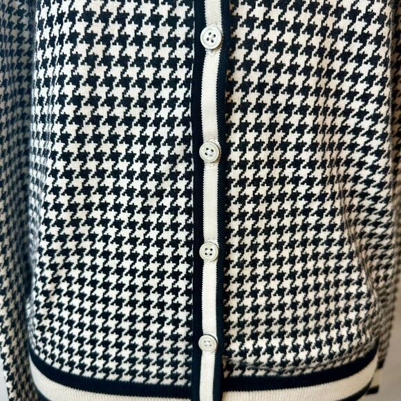 Talbots Cardigan Top Women Medium Black Houndstooth Plaid Cotton Career Casual - Picture 5 of 11